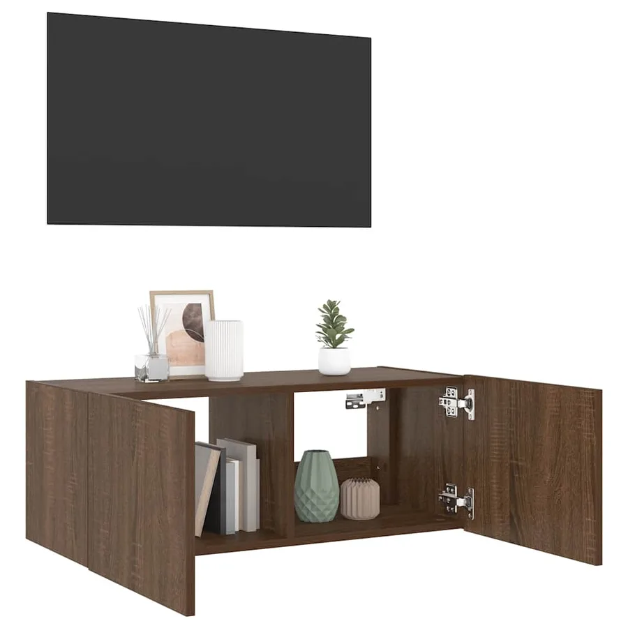 Meuble TV mural avec lumières LED chêne marron 80x35x31 cm - 6