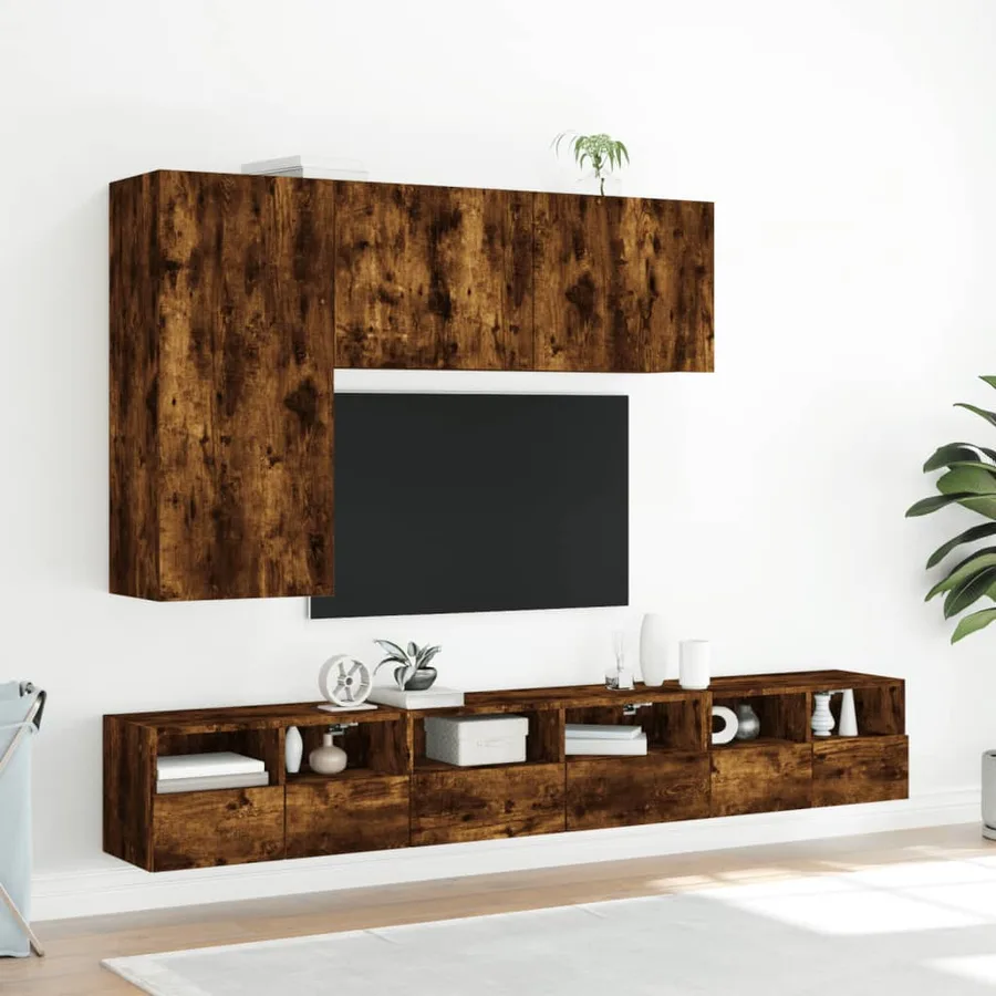 Meuble TV mural chêne fumé 100x30x41 cm - 11
