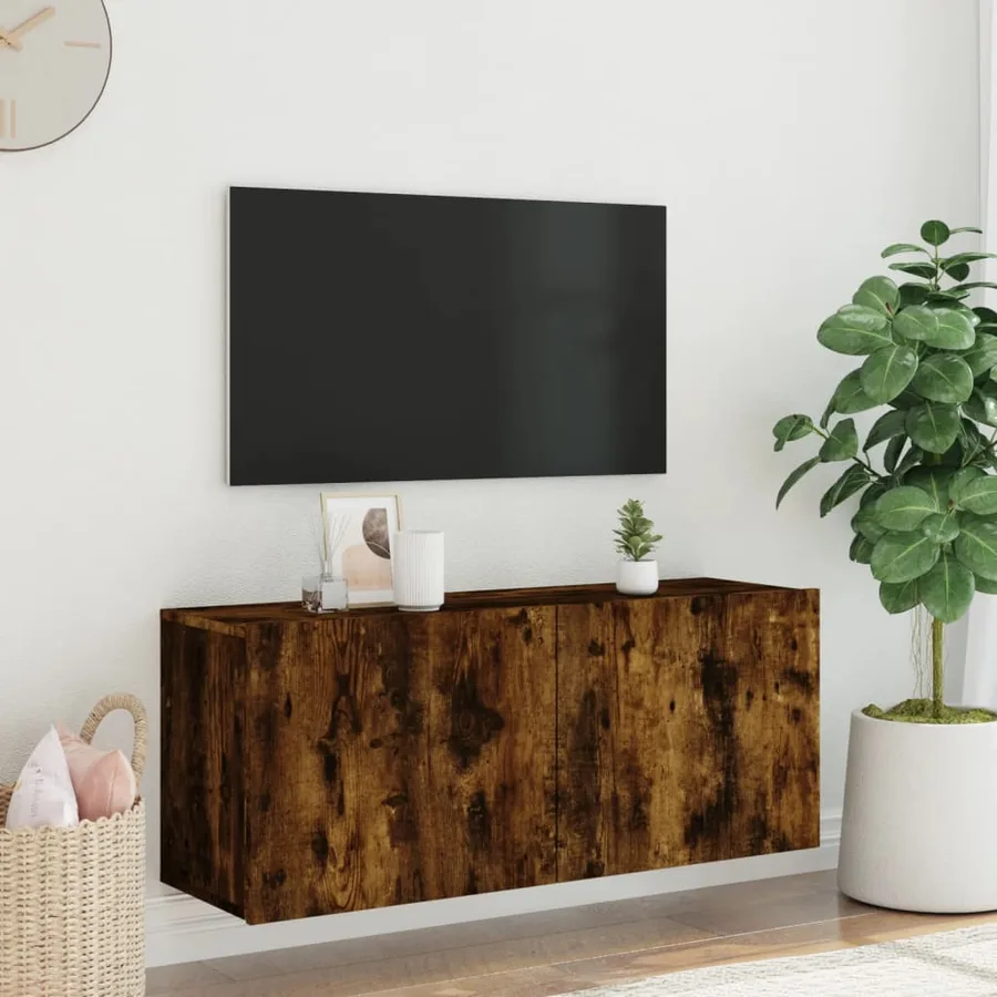 Meuble TV mural chêne fumé 100x30x41 cm - 3