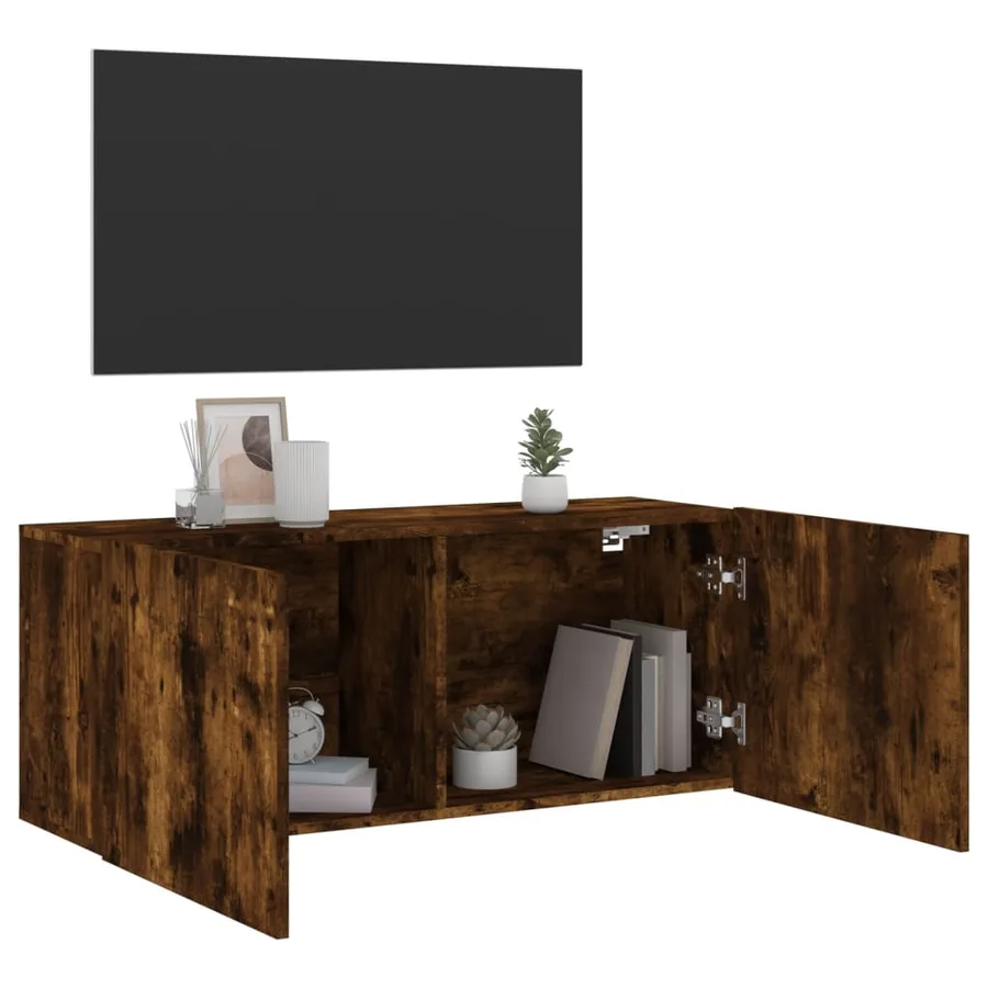 Meuble TV mural chêne fumé 100x30x41 cm - 4