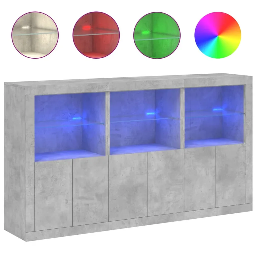 Buffet avec lumières LED gris béton 181,5x37x100 cm - 2