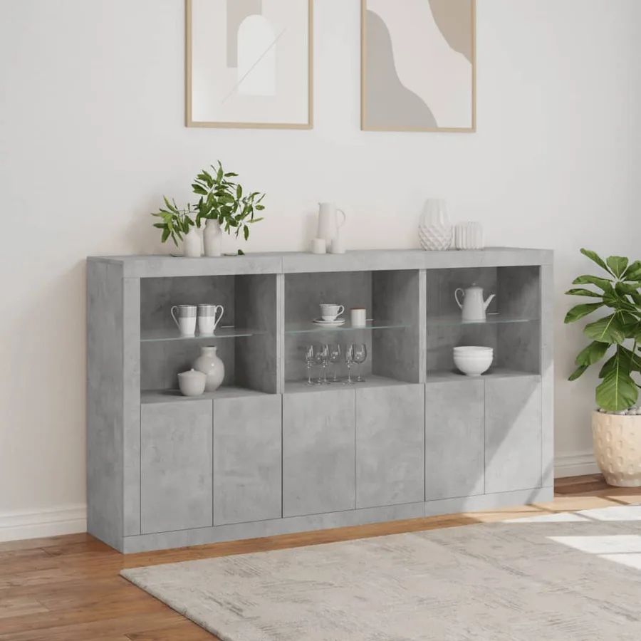 Buffet avec lumières LED gris béton 181,5x37x100 cm - 4