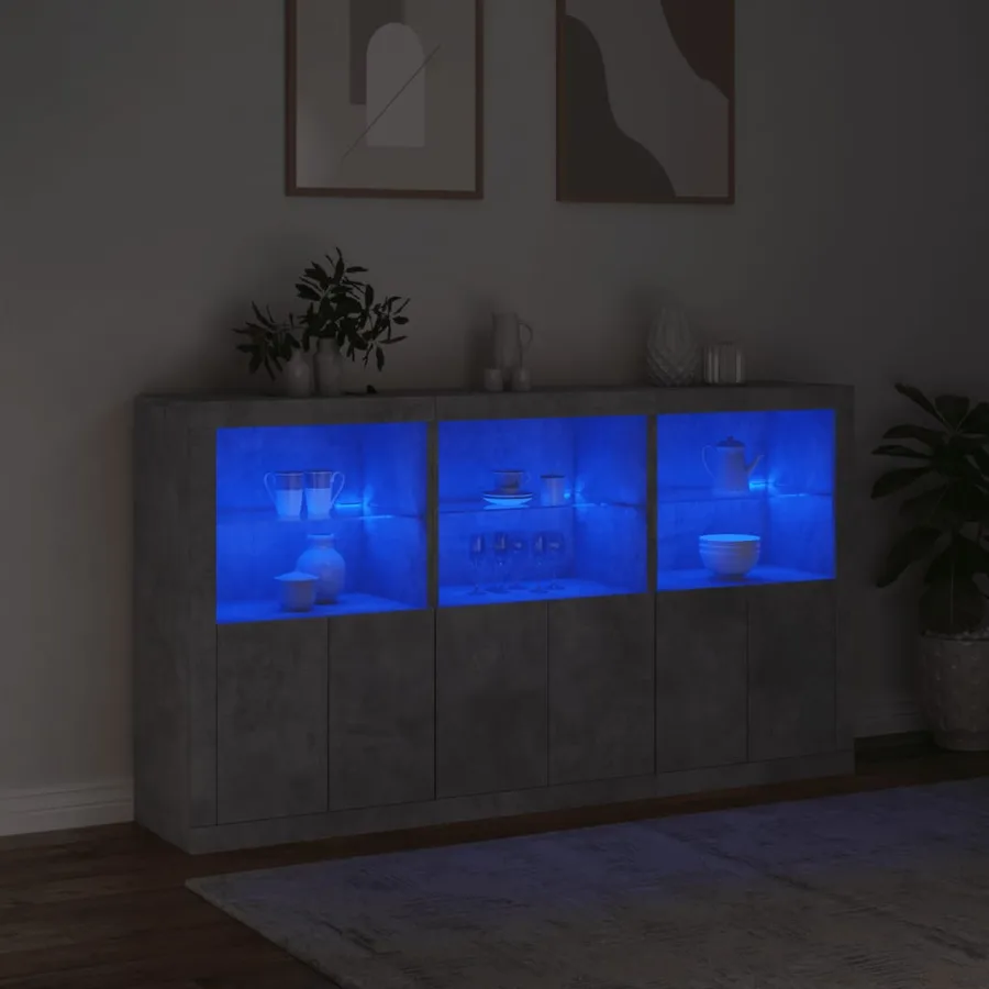 Buffet avec lumières LED gris béton 181,5x37x100 cm - 5