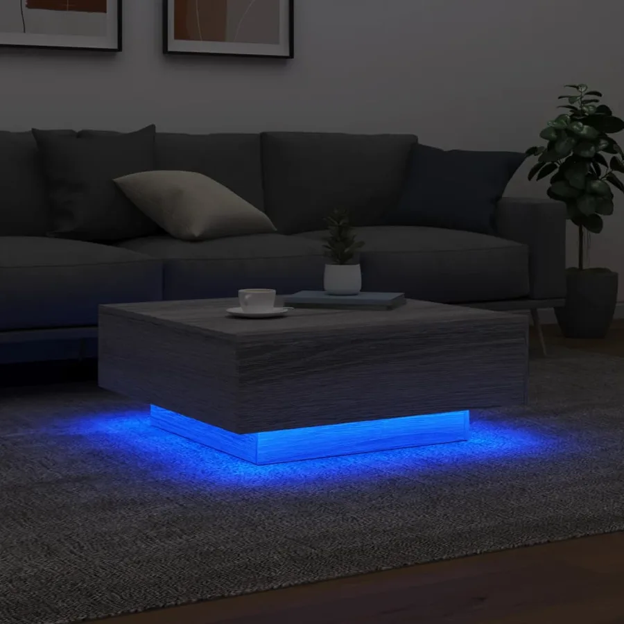 Table basse avec lumières LED sonoma gris 80x80x31 cm - 4