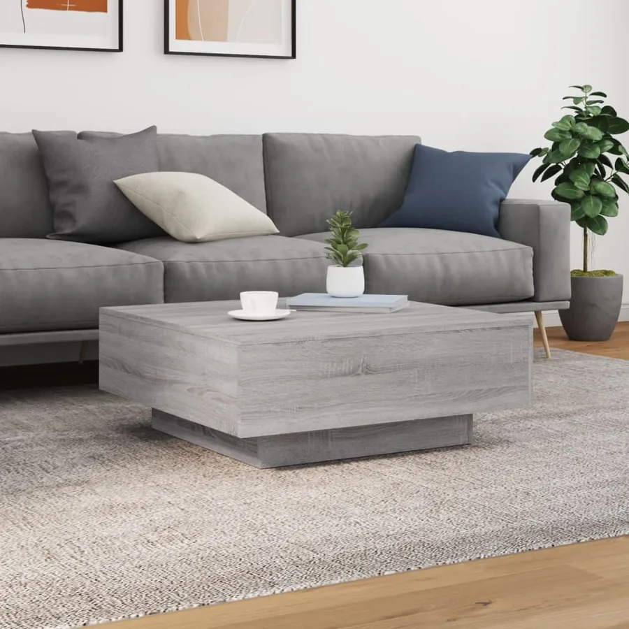 Table basse avec lumières LED sonoma gris 80x80x31 cm - 5