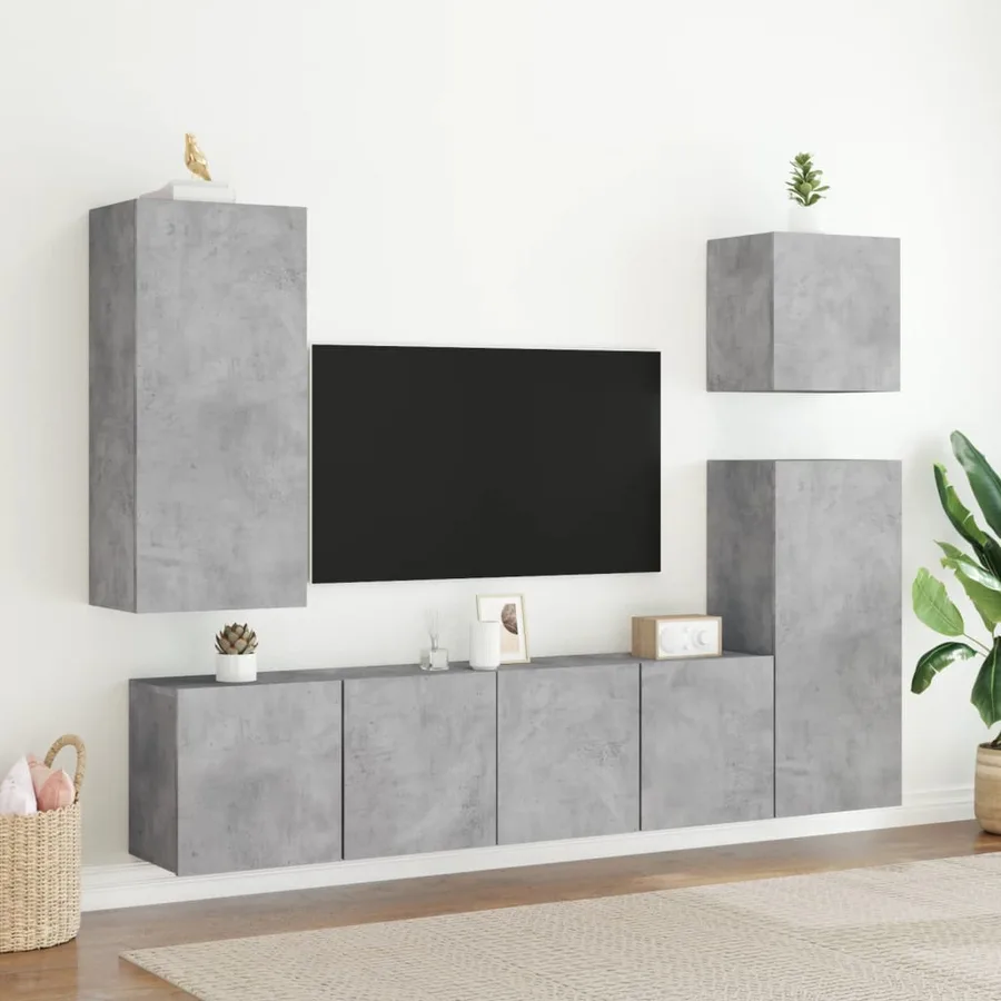 Meuble TV mural gris béton 80x30x41 cm - 11