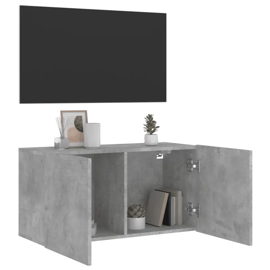 Meuble TV mural gris béton 80x30x41 cm - 4