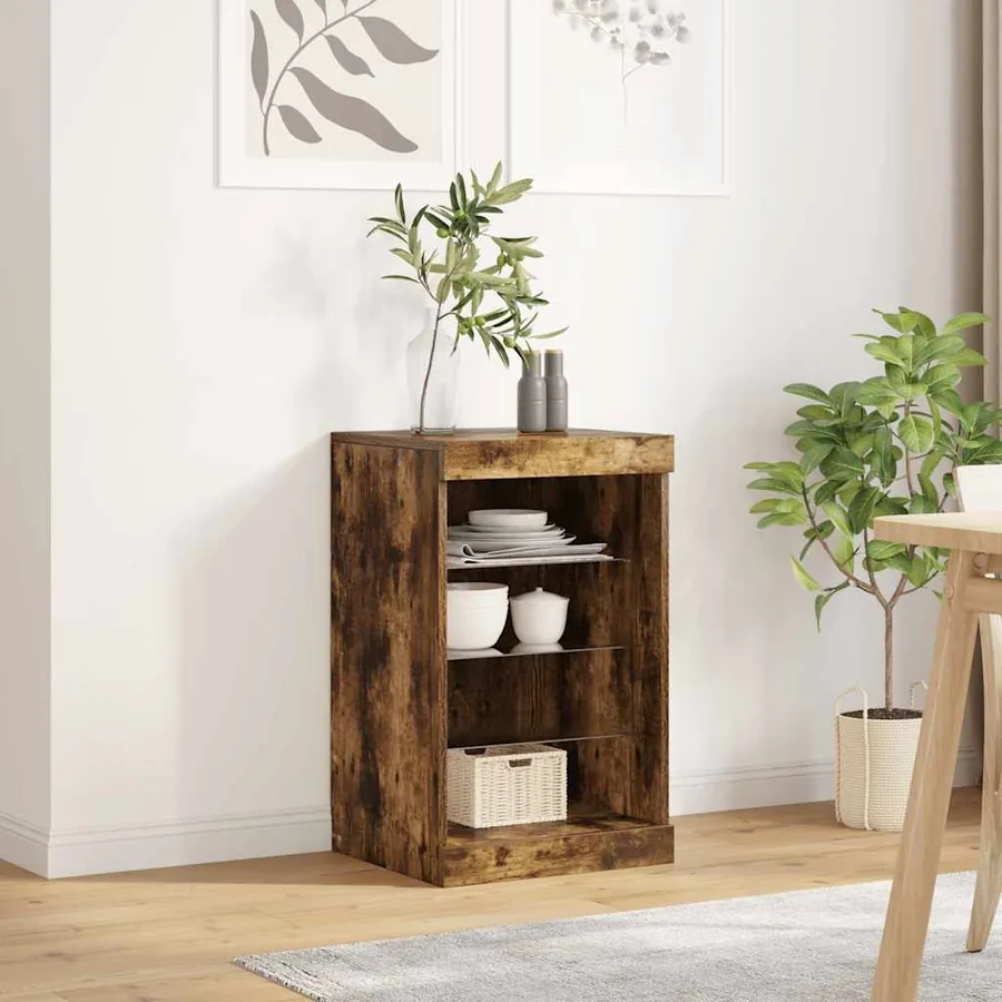 Buffet avec lumières LED chêne fumé 41x37x67 cm