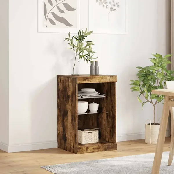 Buffet avec lumières LED chêne fumé 41x37x67 cm