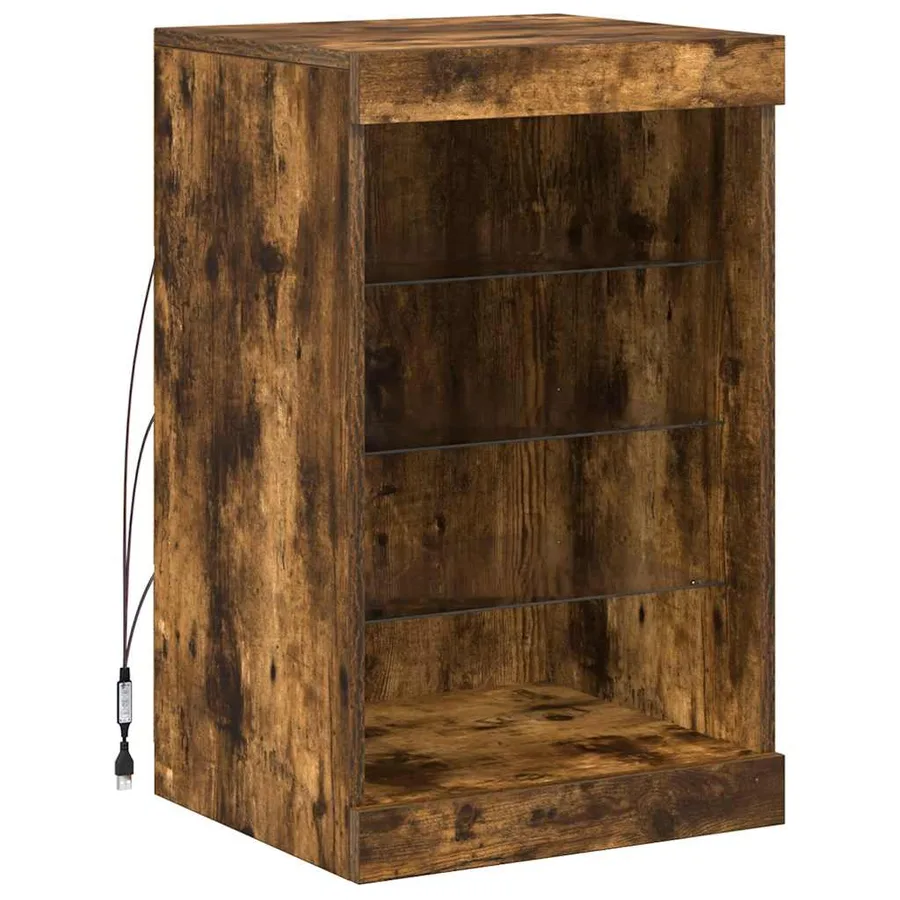 Buffet avec lumières LED chêne fumé 41x37x67 cm - 3