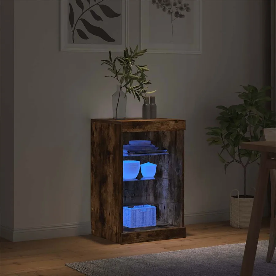 Buffet avec lumières LED chêne fumé 41x37x67 cm - 4