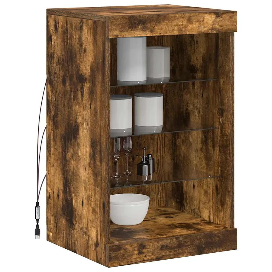 Buffet avec lumières LED chêne fumé 41x37x67 cm - 5