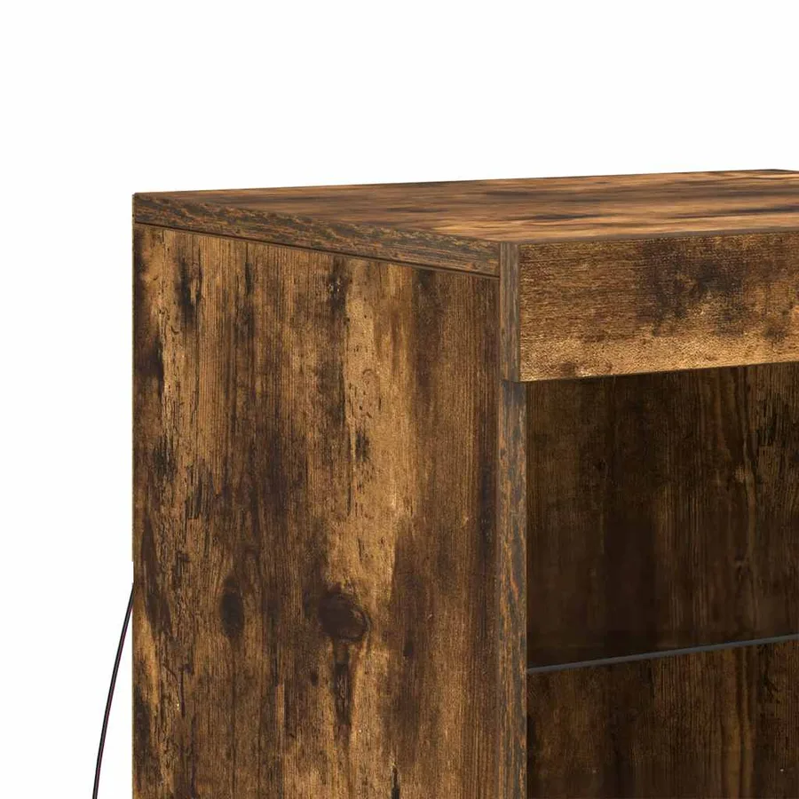 Buffet avec lumières LED chêne fumé 41x37x67 cm - 9