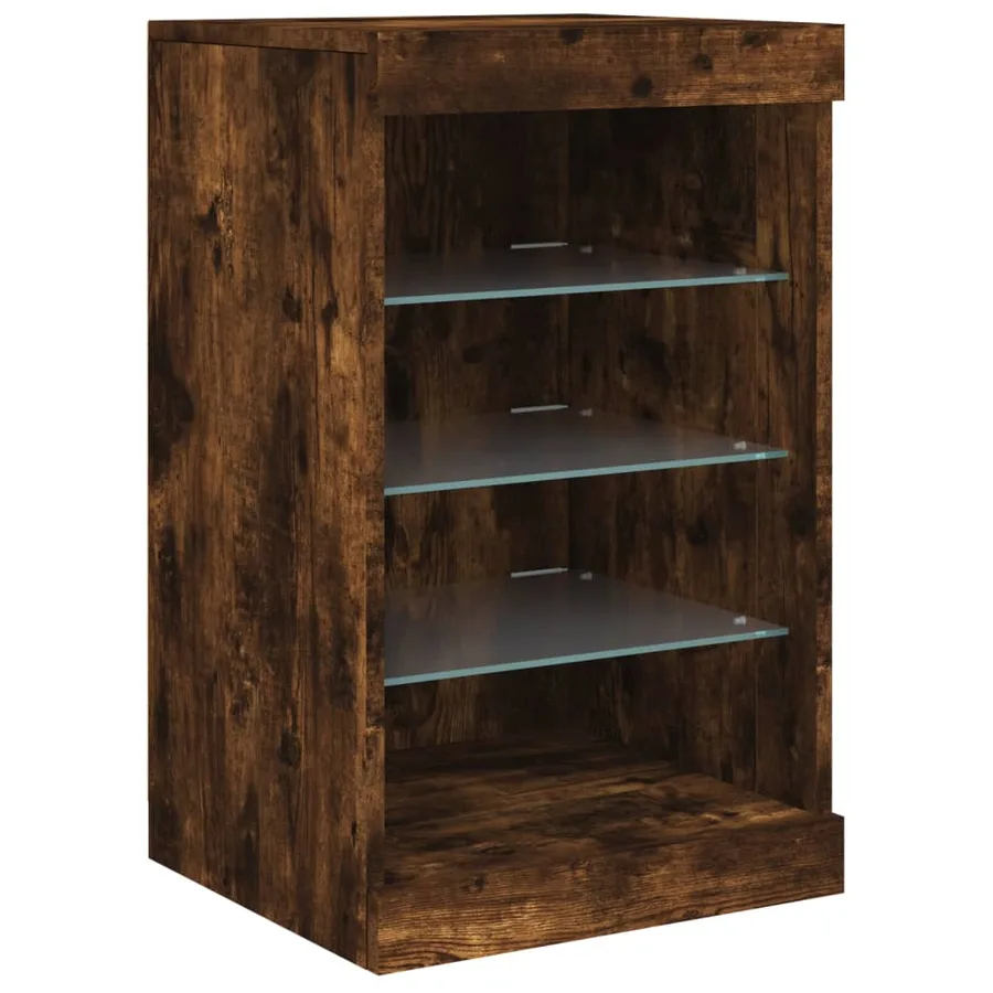 Buffet avec lumières LED chêne fumé 123x37x67 cm - 10
