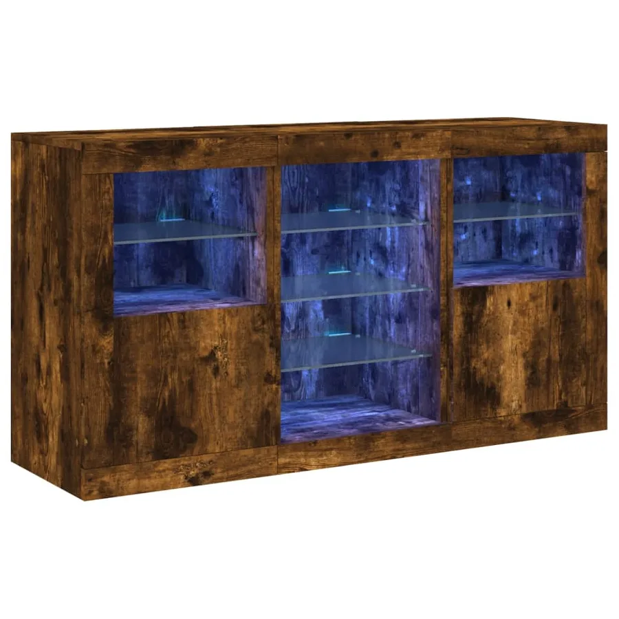 Buffet avec lumières LED chêne fumé 123x37x67 cm - 2