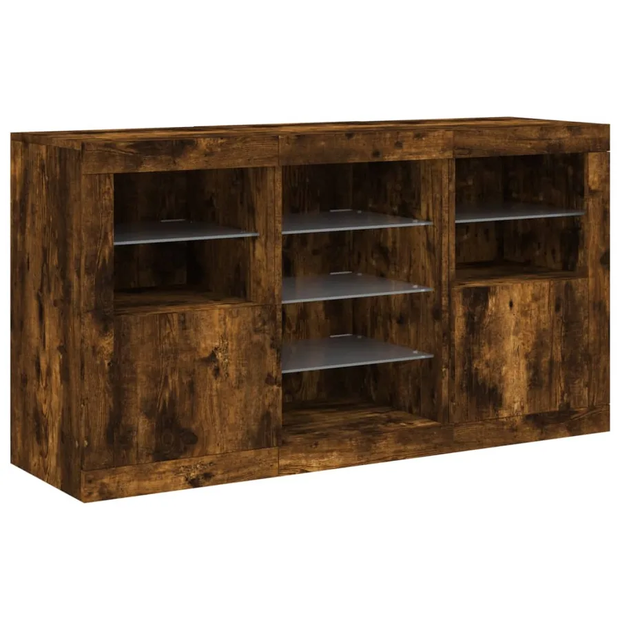 Buffet avec lumières LED chêne fumé 123x37x67 cm - 5
