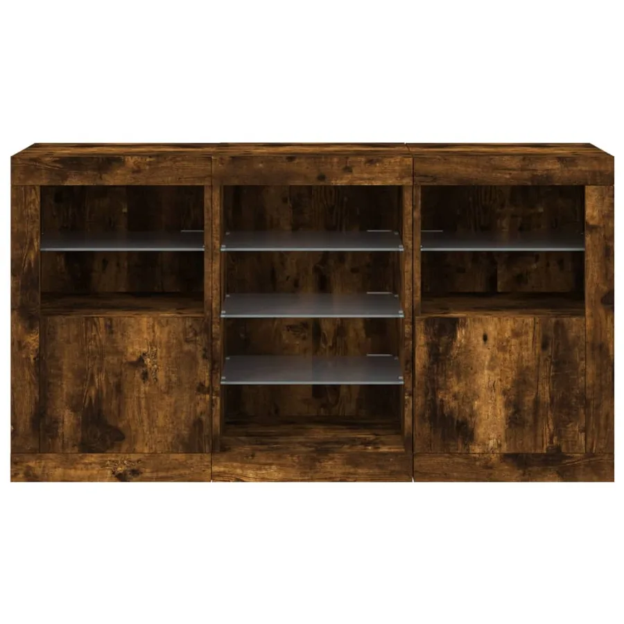 Buffet avec lumières LED chêne fumé 123x37x67 cm - 6