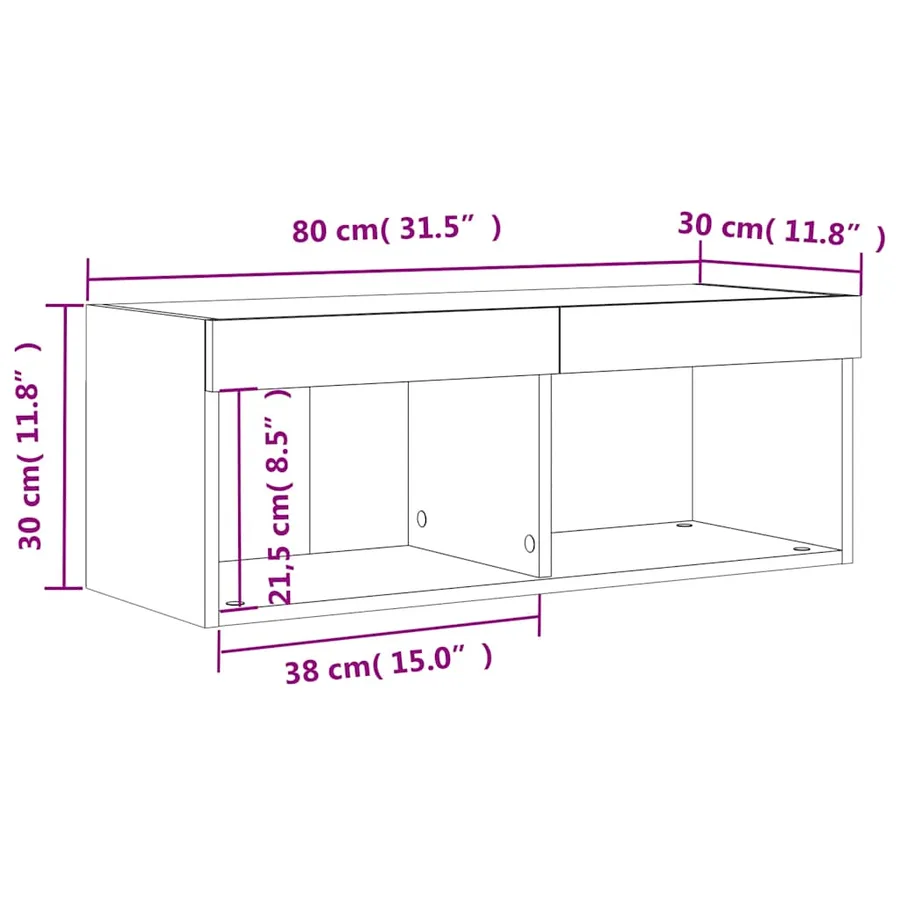 Meuble TV avec lumières LED noir 80x30x30 cm - 17