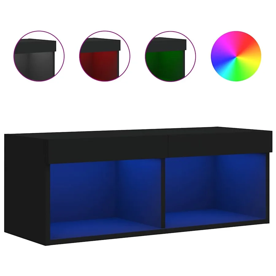Meuble TV avec lumières LED noir 80x30x30 cm - 2