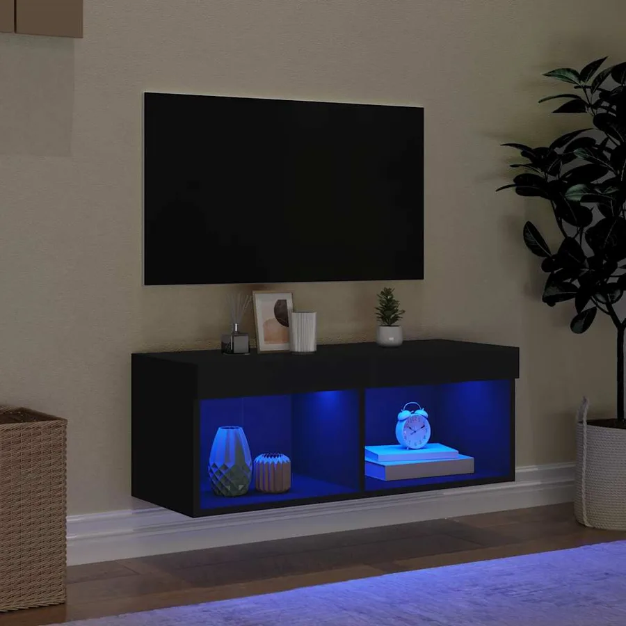 Meuble TV avec lumières LED noir 80x30x30 cm - 3