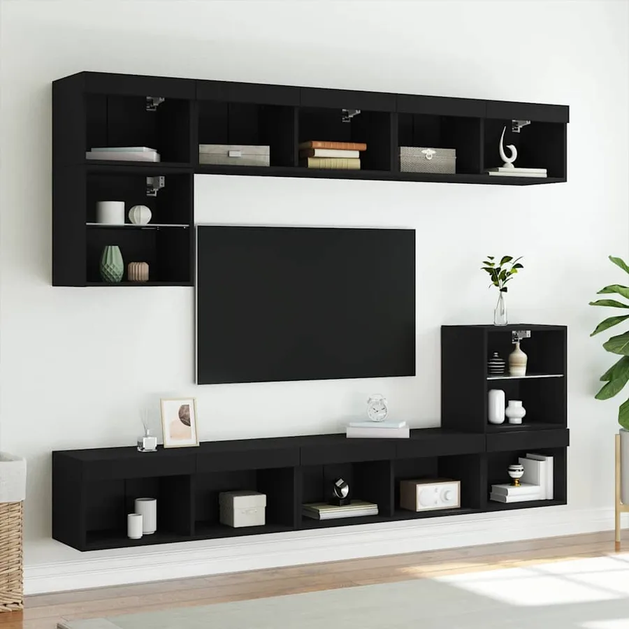 Meuble TV avec lumières LED noir 80x30x30 cm - 4