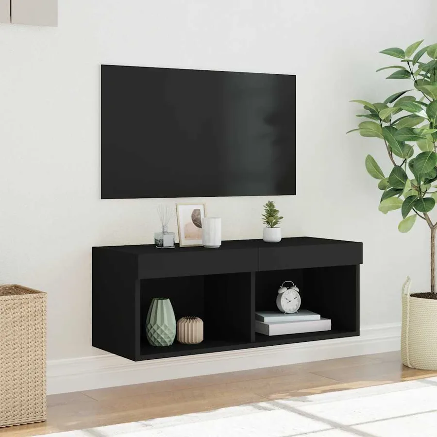 Meuble TV avec lumières LED noir 80x30x30 cm - 5
