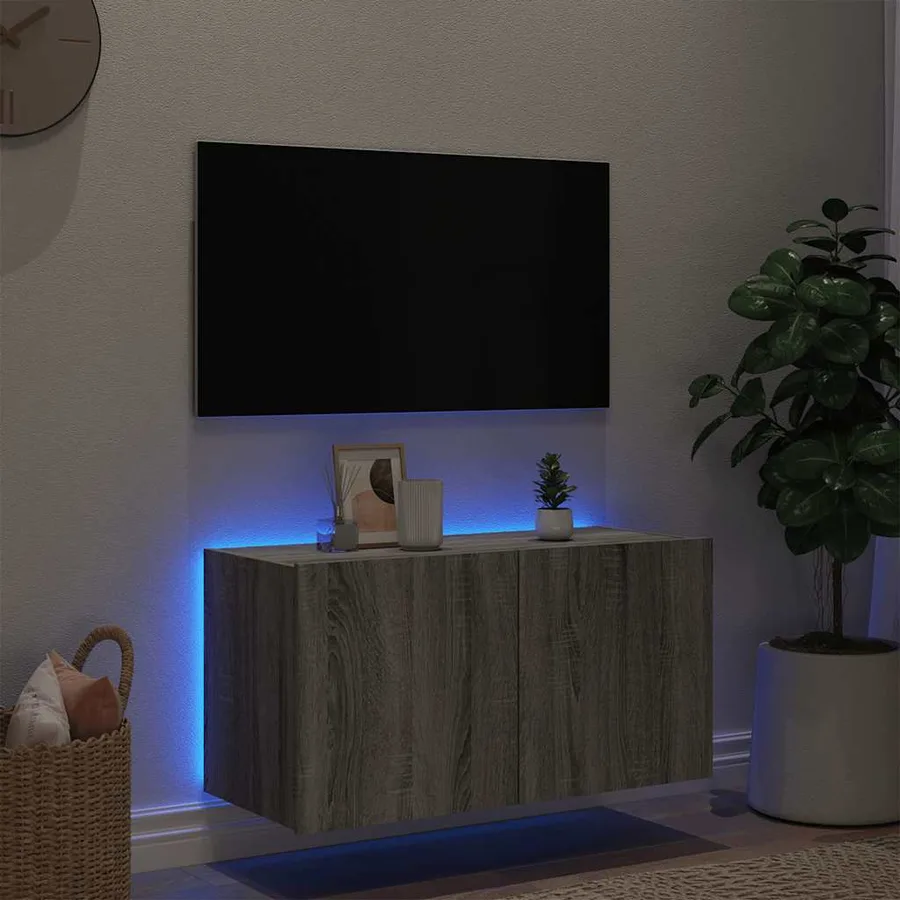Meuble TV mural avec lumières LED sonoma gris 80x35x41 cm - 4