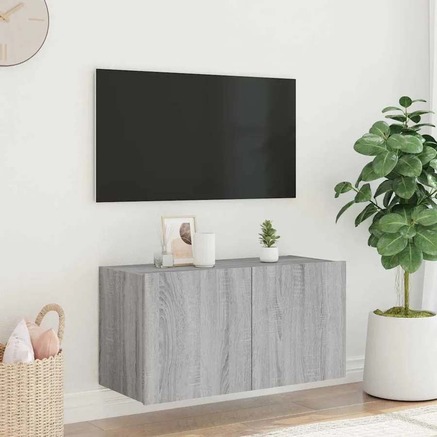 Meuble TV mural avec lumières LED sonoma gris 80x35x41 cm - 5