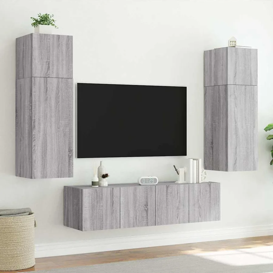 Meuble TV mural avec lumières LED sonoma gris 80x35x41 cm - 6