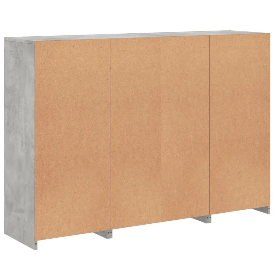 Buffets avec lumières LED 3 pcs gris béton bois d'ingénierie - 10