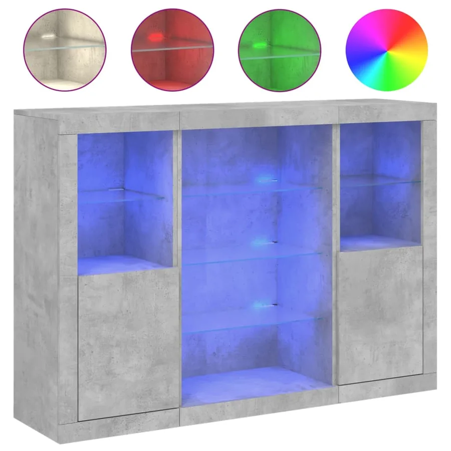 Buffets avec lumières LED 3 pcs gris béton bois d'ingénierie - 2