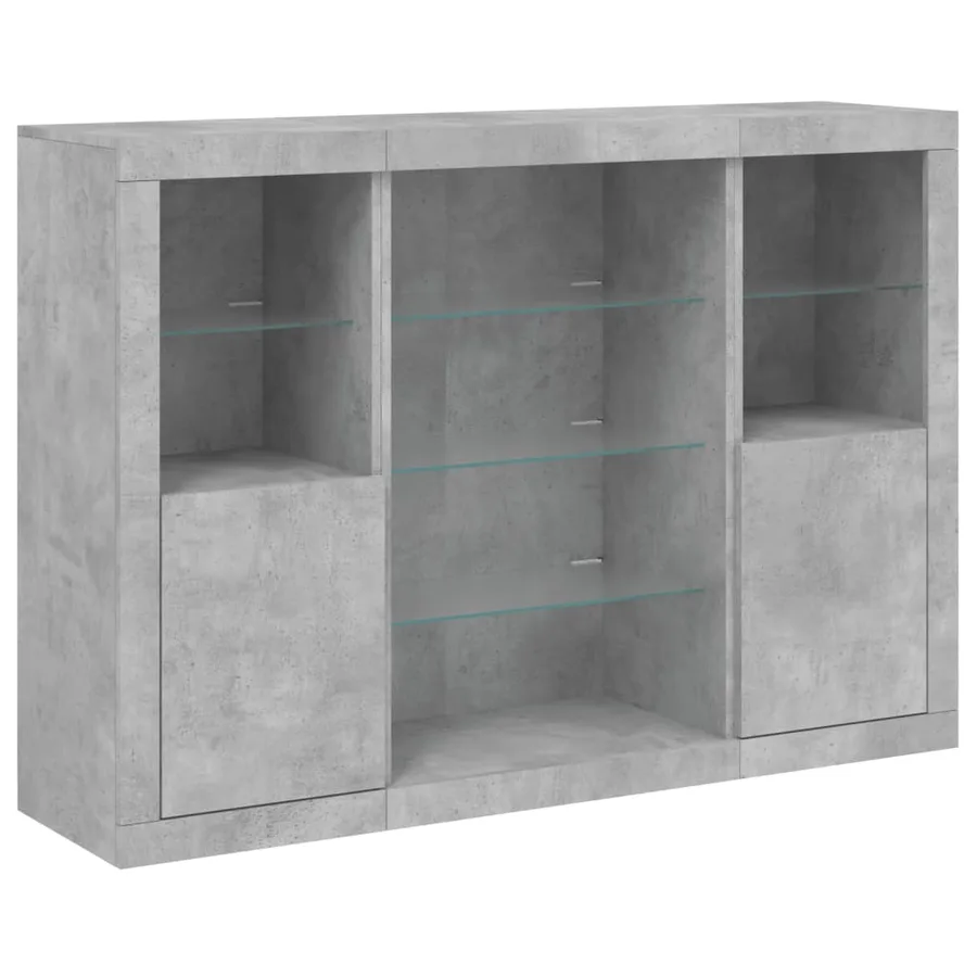Buffets avec lumières LED 3 pcs gris béton bois d'ingénierie - 5