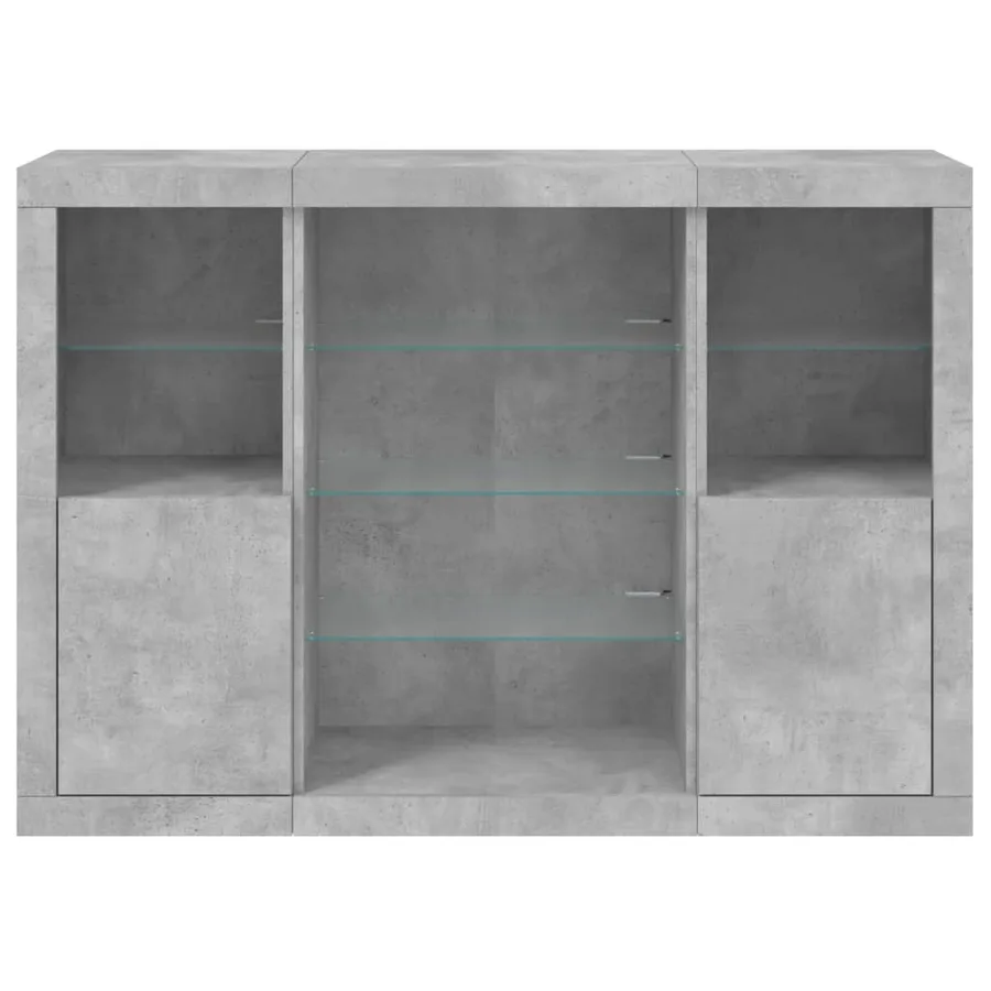 Buffets avec lumières LED 3 pcs gris béton bois d'ingénierie - 6