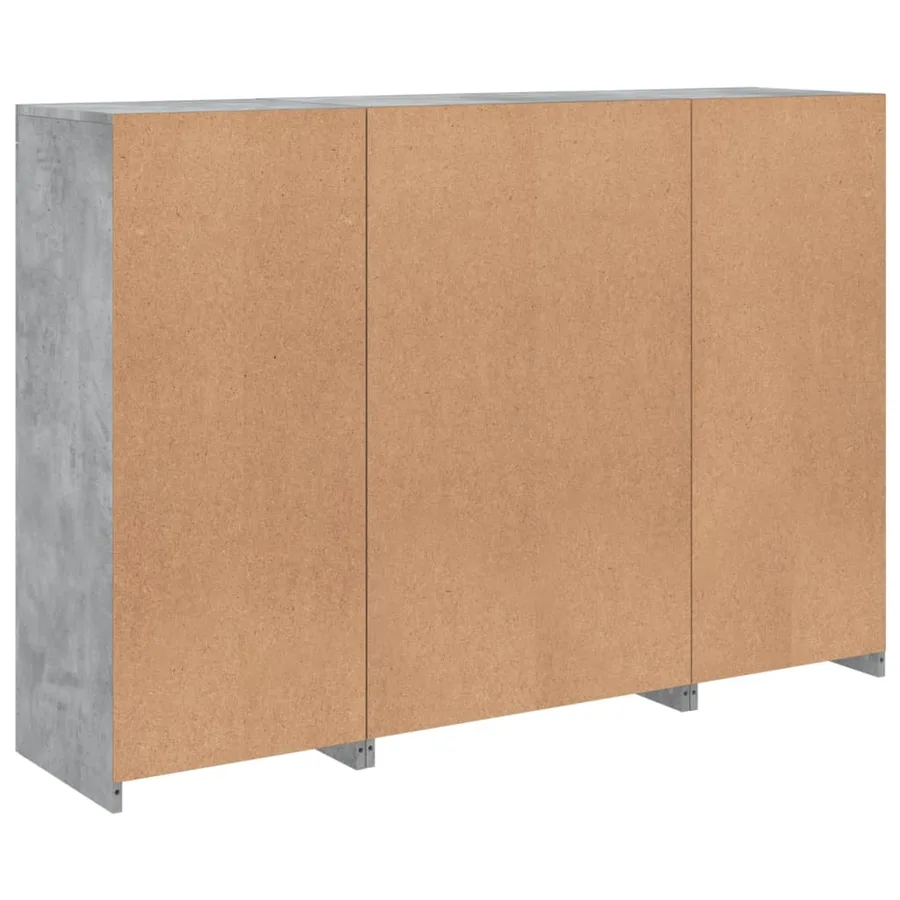 Buffets avec lumières LED 3 pcs gris béton bois d'ingénierie - 10