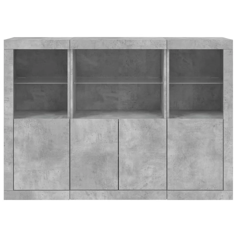 Buffets avec lumières LED 3 pcs gris béton bois d'ingénierie - 6