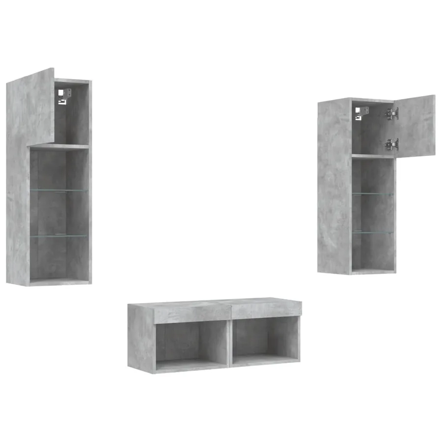 Meuble TV muraux 4 pcs avec lumières LED gris béton - 6