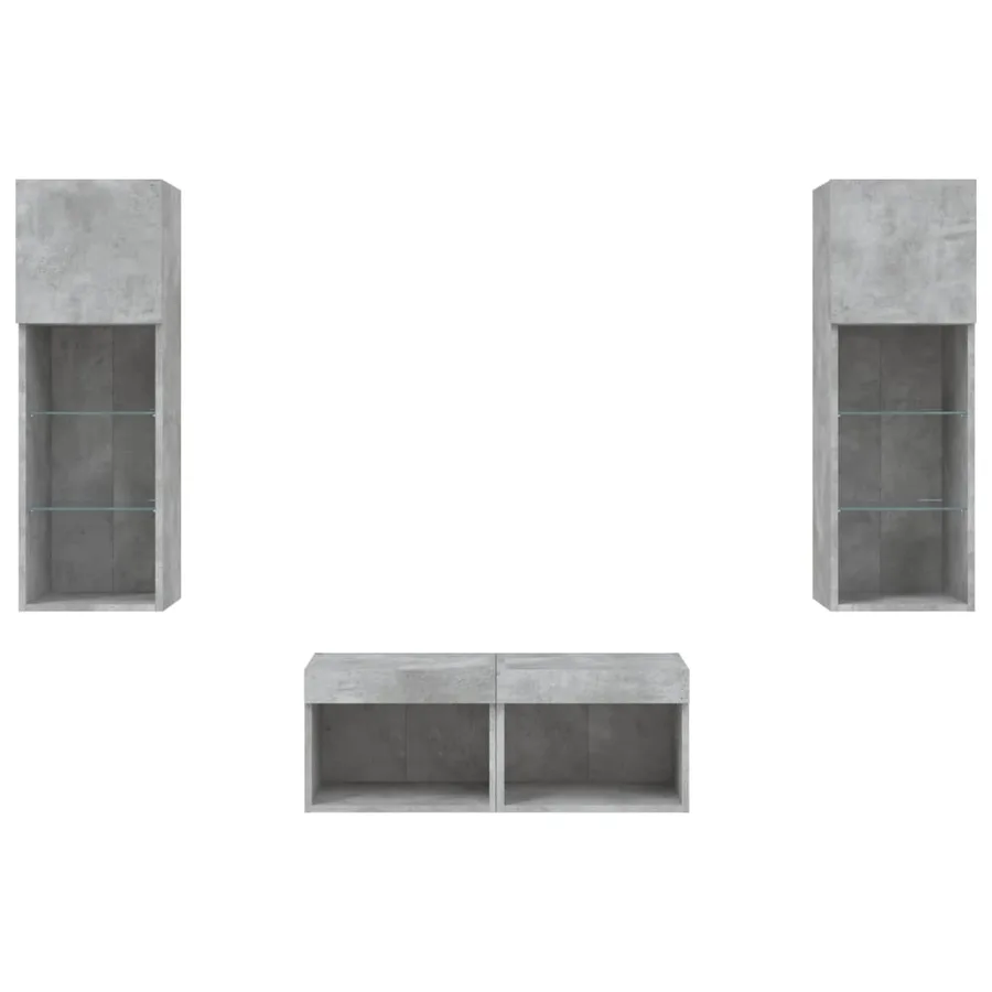 Meuble TV muraux 4 pcs avec lumières LED gris béton - 7