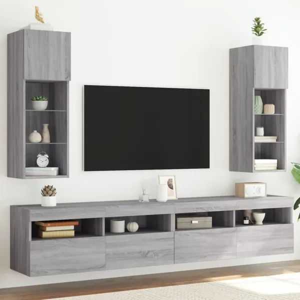 Meubles TV avec lumières LED 2 pcs sonoma gris 30,5x30x90 cm