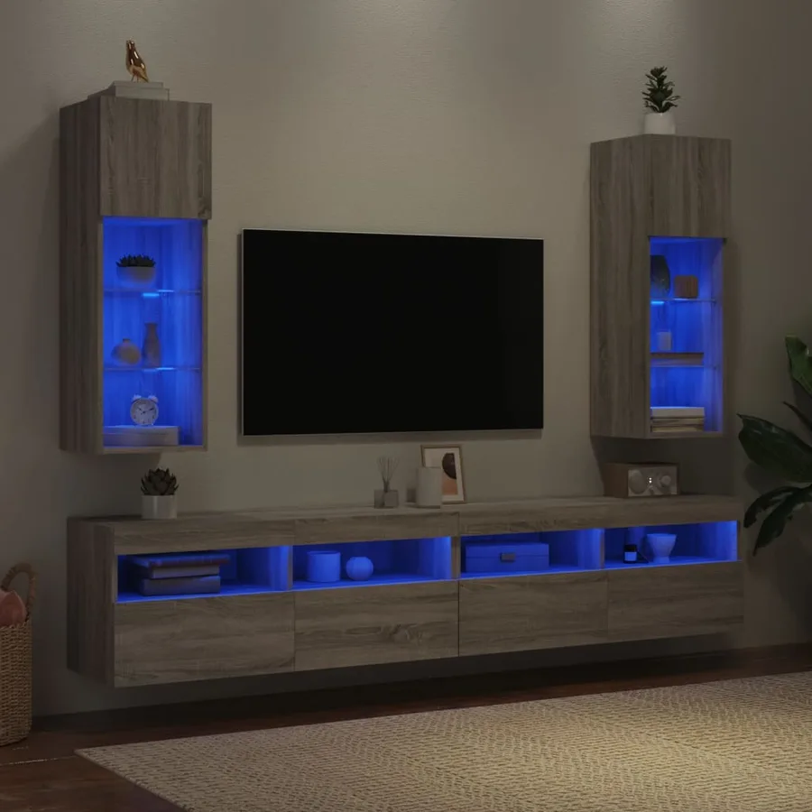 Meubles TV avec lumières LED 2 pcs sonoma gris 30,5x30x90 cm - 4