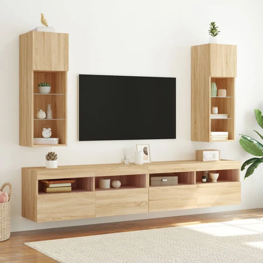 Meubles TV avec lumières LED 2 pcs chêne sonoma 30,5x30x90 cm - 3