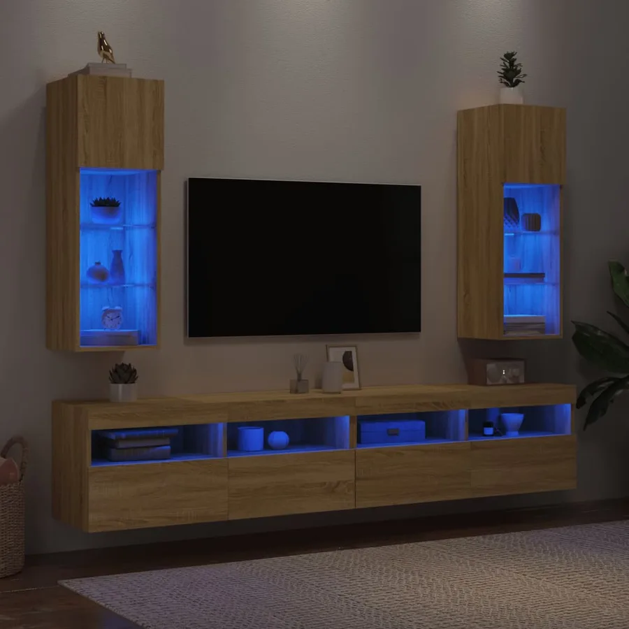 Meubles TV avec lumières LED 2 pcs chêne sonoma 30,5x30x90 cm - 4