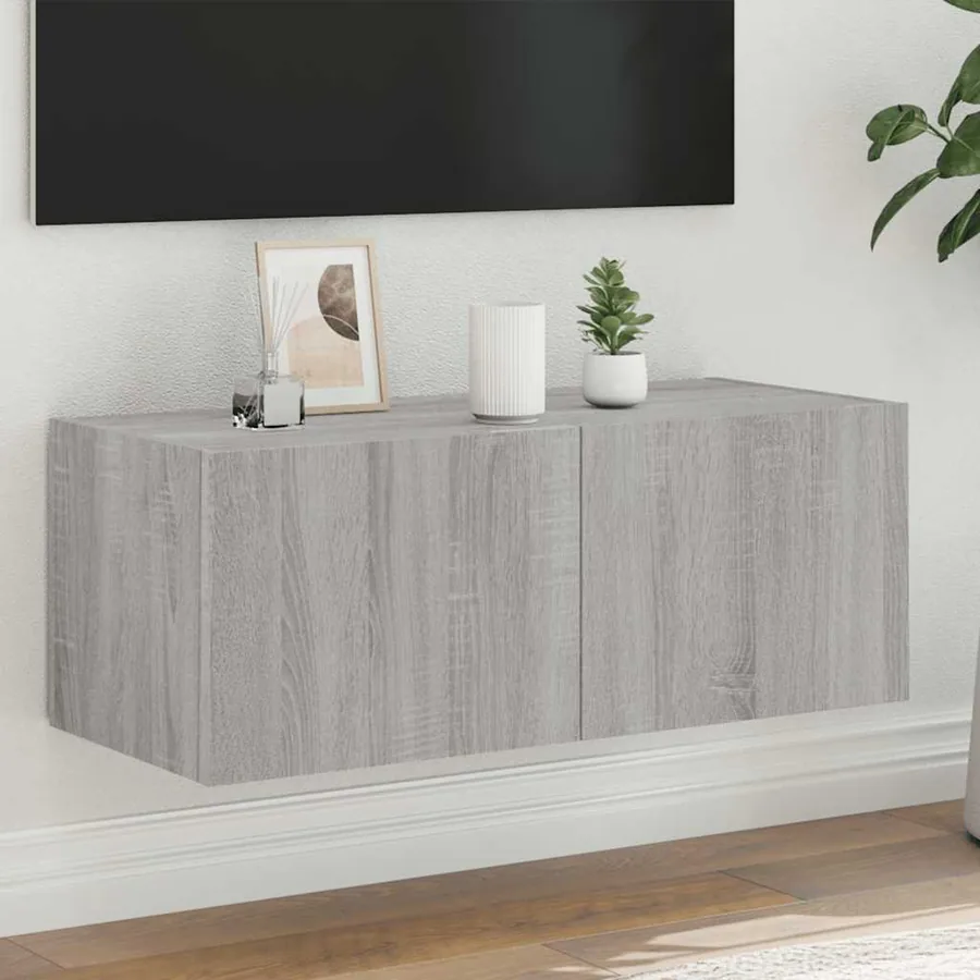 Meuble TV mural avec lumières LED sonoma gris 80x35x31 cm