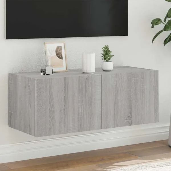 Meuble TV mural avec lumières LED sonoma gris 80x35x31 cm