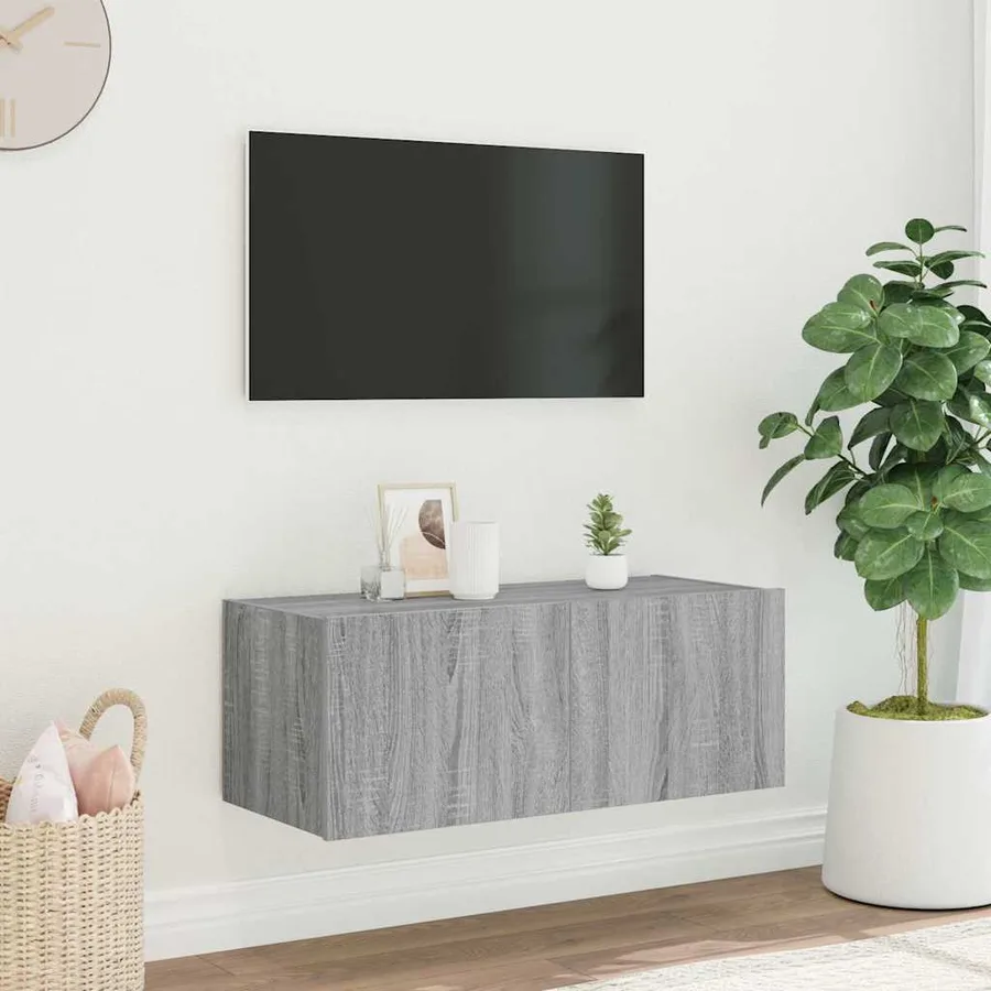 Meuble TV mural avec lumières LED sonoma gris 80x35x31 cm - 4