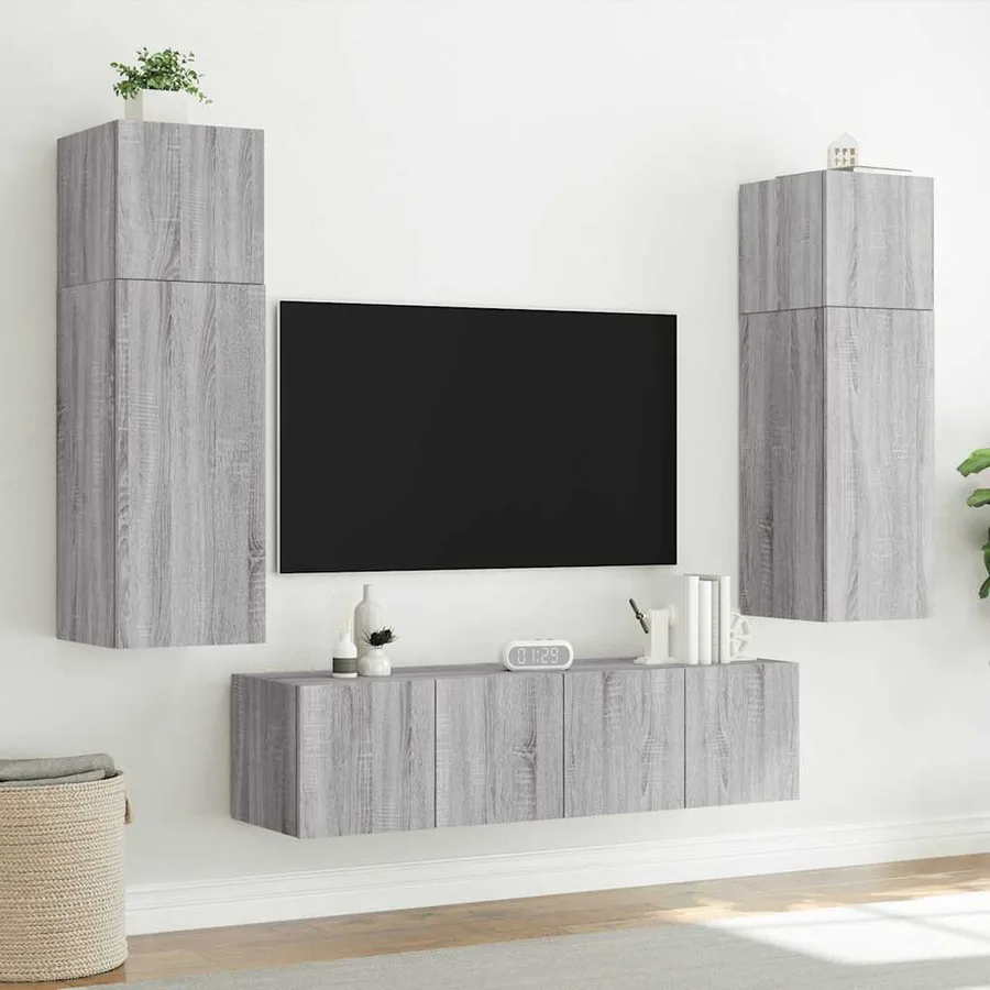 Meuble TV mural avec lumières LED sonoma gris 80x35x31 cm - 5