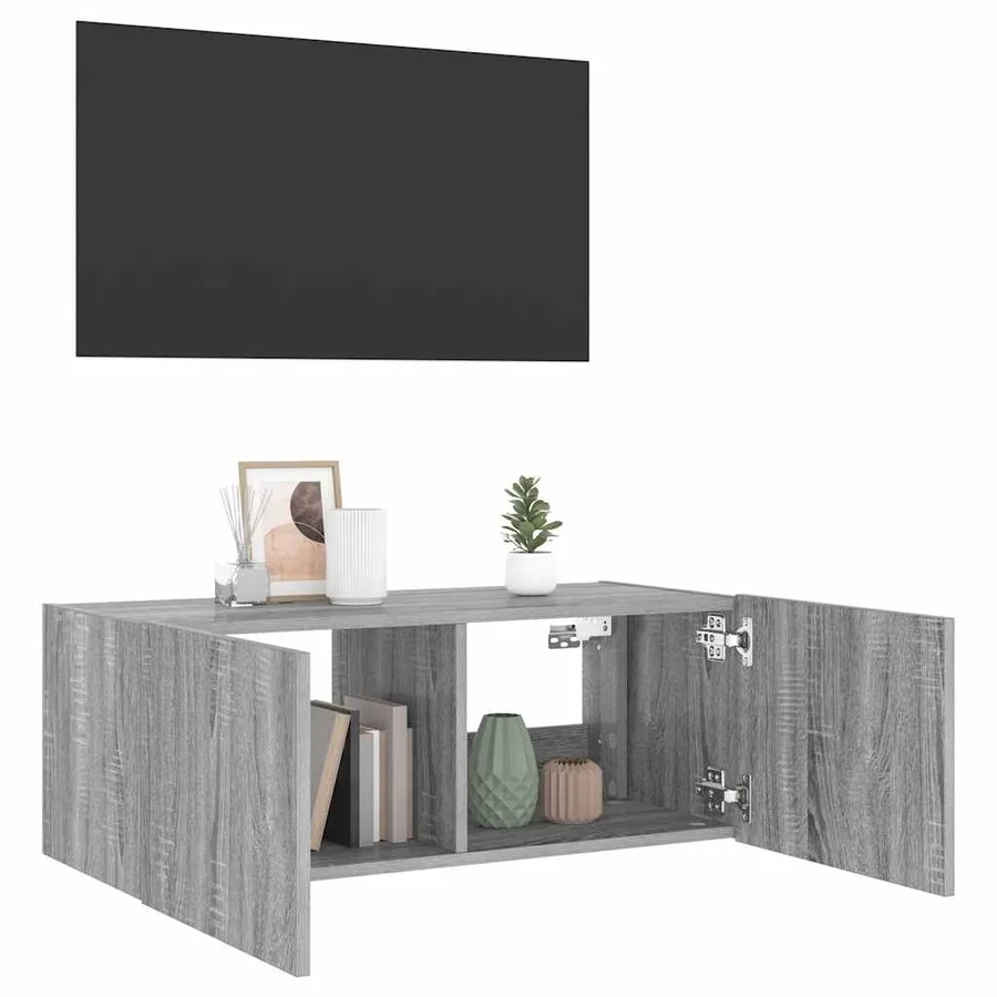 Meuble TV mural avec lumières LED sonoma gris 80x35x31 cm - 6