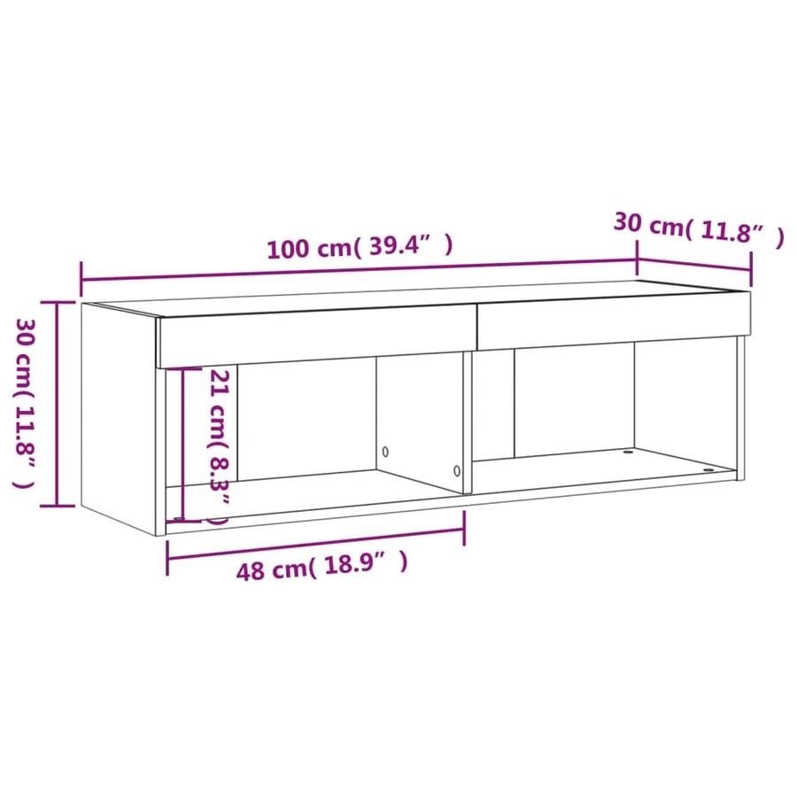 Meuble TV avec lumières LED blanc 100x30x30 cm - 17