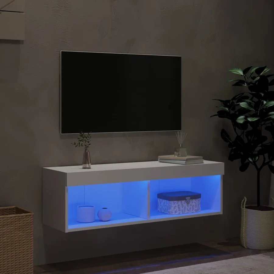 Meuble TV avec lumières LED blanc 100x30x30 cm - 3