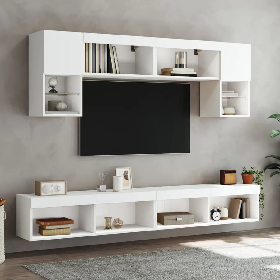 Meuble TV avec lumières LED blanc 100x30x30 cm - 4