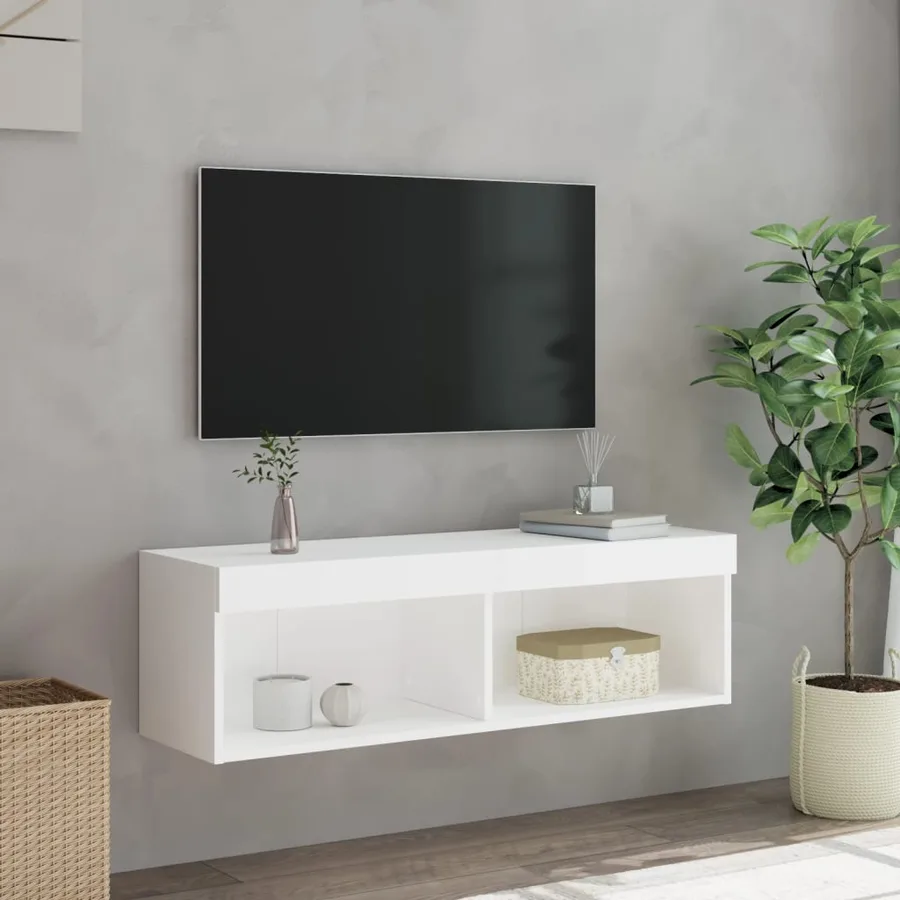 Meuble TV avec lumières LED blanc 100x30x30 cm - 5
